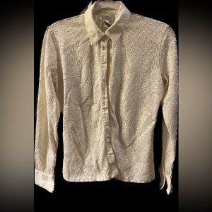 Talbots Lace Top, Ivory Cream Long Sleeve, Lined, Button Down, Size: Small.